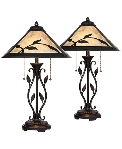 Franklin Iron Works Feuille 23 3/4" High Leaf and Vine Farmhouse Rustic Accent Table Lamps Set of 2 with Pull Chain