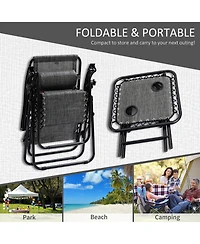 Outsunny 3-Piece Outdoor Chaise Lounger Chair Set, Folding Reclining Zero Gravity Chair with Side Table, Cup Holder and Headrest for Patio, Yard