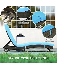 Outsunny Reclining Chaise Lounge Chair, Thickly Cushioned, Rolling Outdoor Plastic Rattan Sun Bathing Chair /w Wheels for Poolside, Pool, Patio, Sky B