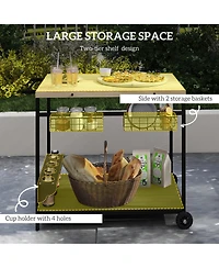 Outsunny Outdoor Bar Cart Patio Serving Cart with Wine Holders Natural