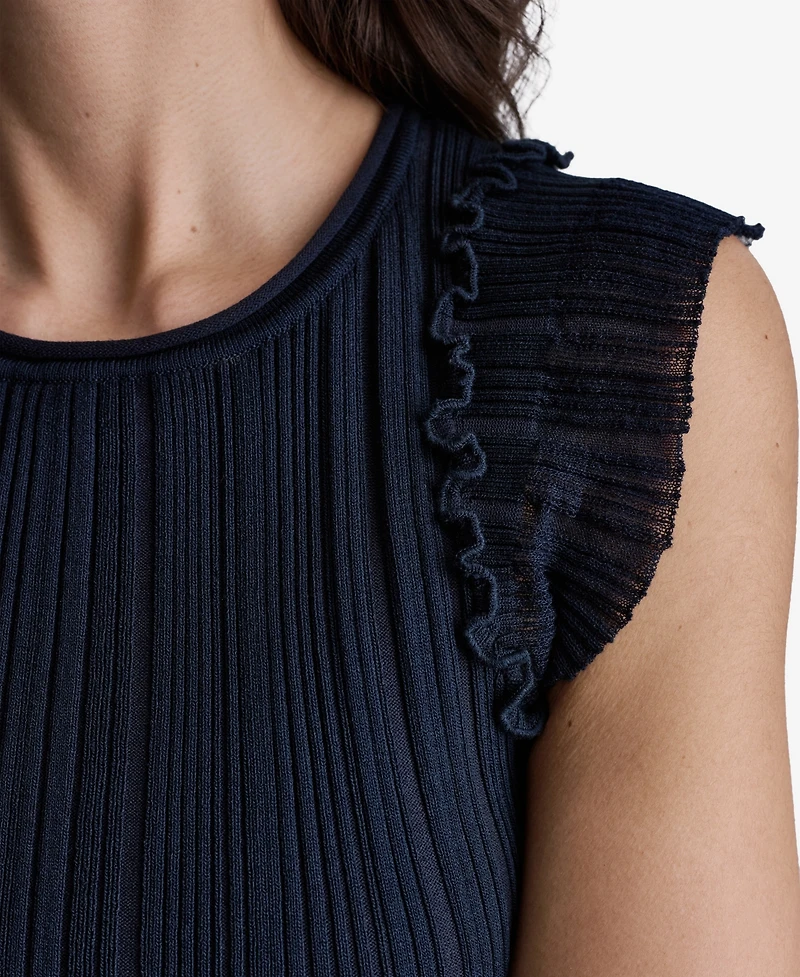 Bcbg Women's Ribbed Ruffle Cap-Sleeve Crewneck Top