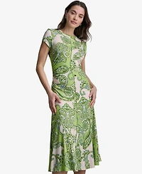 Bcbg Women's Paisley-Print Cap-Sleeve Crewneck Midi Dress