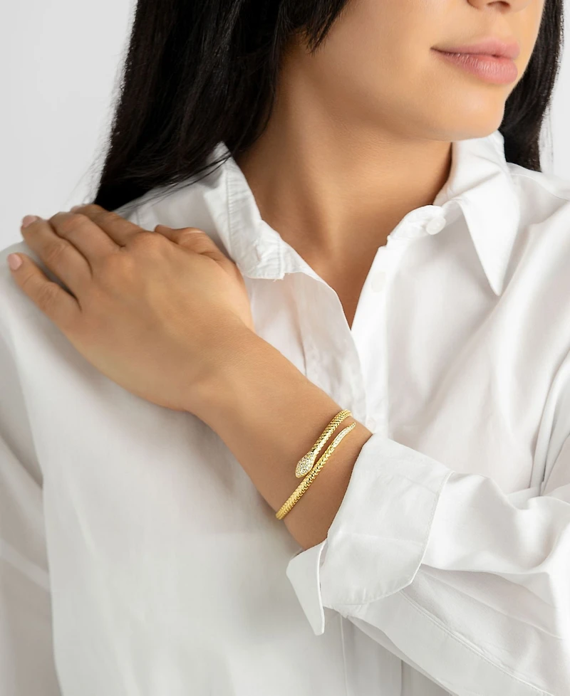 Adornia Cubic Zirconia Gold 2-Piece Snake Cuff Bracelet and Adjustable Ring Set