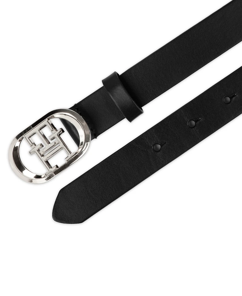 Tommy Hilfiger Women's Rounded Monogram Plaque Buckle Dress Belt