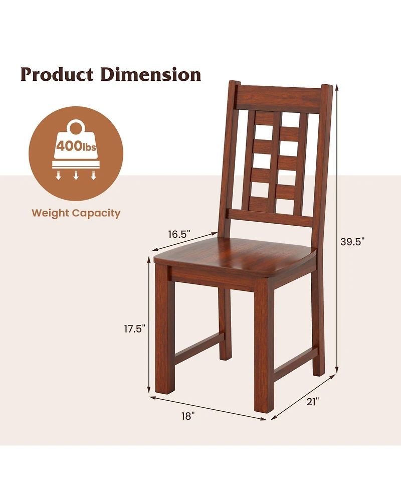 Gymax Dining Chairs Set of 2 w/Solid Rubber Wood Frame Elegant Hollowed Backrest
