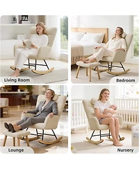 gaomon Nursery Rocking Chair,Teddy Upholstered Glider Rocking Chair with High Backrest,Nursery,Bedroom,Living Room,Office