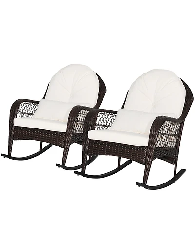 Gymax 2PCS Patio Wicker Rocking Chair Seat Cushions and Lumbar Pillow Porch