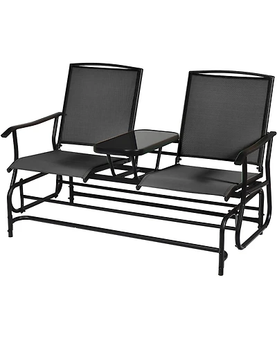 Gymax Patio 2-Person Glider Rocking Chair Loveseat Garden w/ Tempered Glass Table