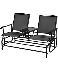 Gymax Patio 2-Person Glider Rocking Chair Loveseat Garden w/ Tempered Glass Table