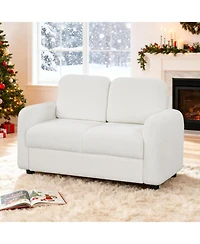 Gouun 2-Seat Kids Sofa with Teddy Fleece Upholstery and Solid Wood Frame