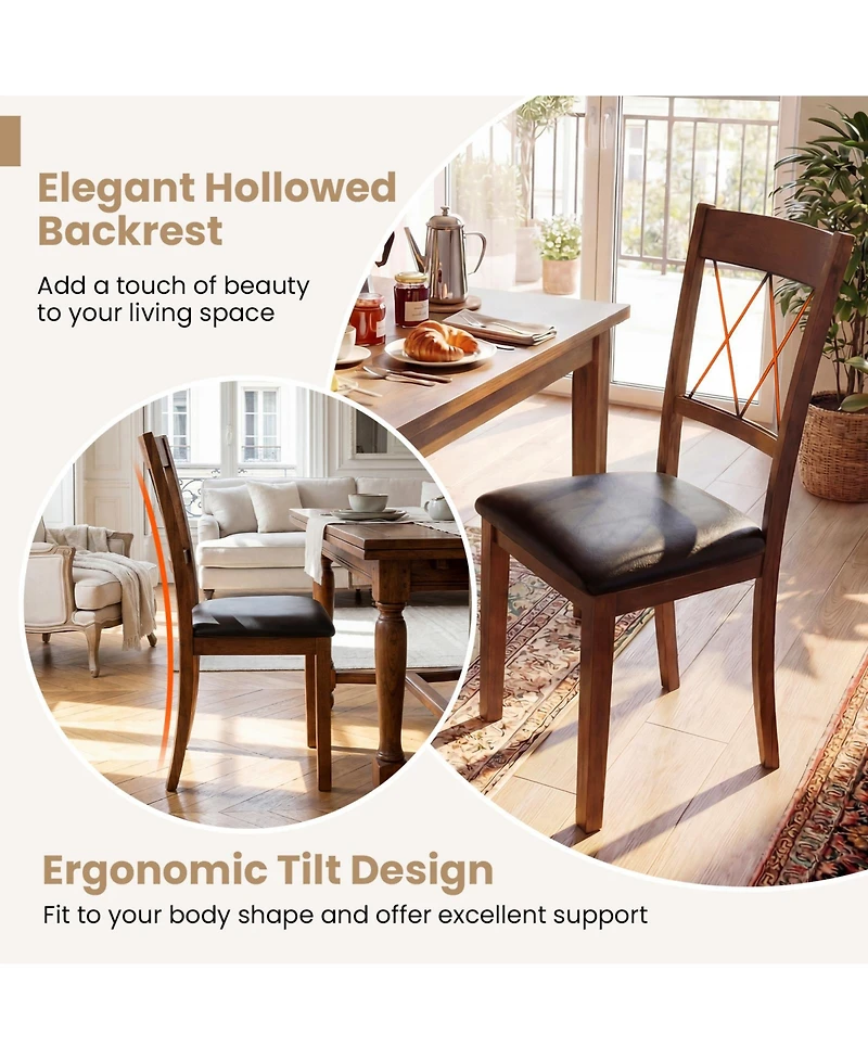 Gouun Cross-Back Dining Chairs Set of 2 with Pvc Leather Seat and Rubber Wood Frame