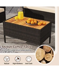 Clihome 4 Piece Patio Wicker Sofa Set 2 Rattan Chairs and Loveseat with Table