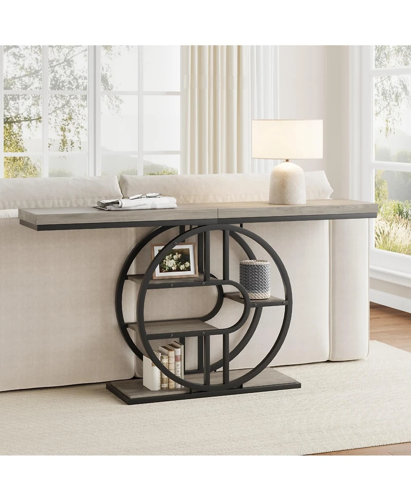 gaomon Industrial Narrow Console Sofa Table with O-Shaped Metal Frame and 5-Tier Storage, Entryway Table