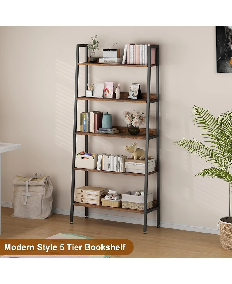 gaomon 5-Tier Industrial Metal Frame Bookshelf, Adjustable Feet Farmhouse Open Bookcase