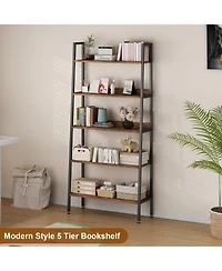 gaomon 5-Tier Industrial Metal Frame Bookshelf, Adjustable Feet Farmhouse Open Bookcase