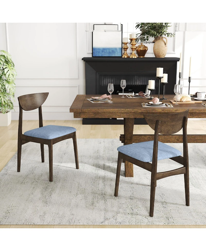 Gymax 2PCS Wooden Dining Chair Linen Fabric Upholstered Kitchen Chairs w/ Padded Seat