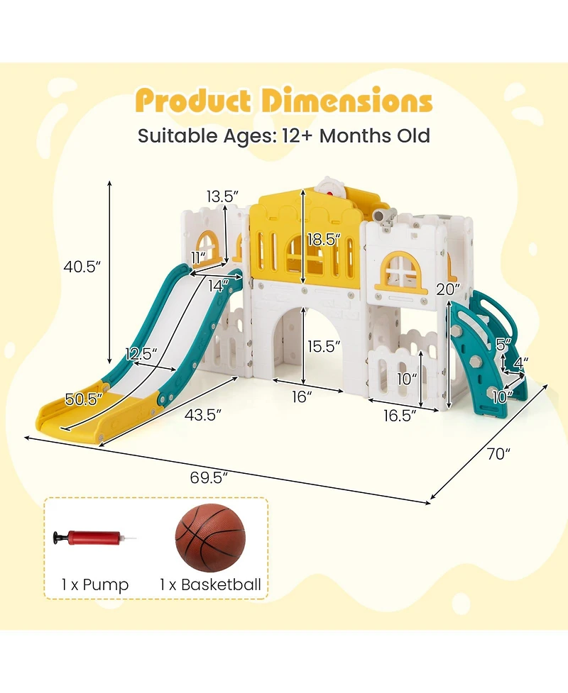 Slickblue Toddler Playground Slide Set with Tunnel Ladder and Hoop