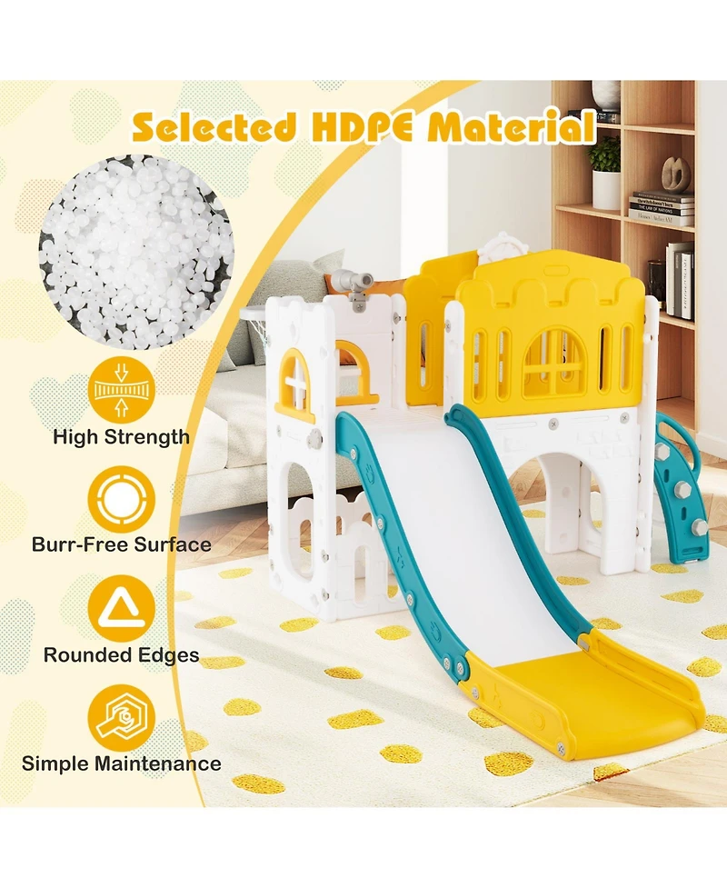 Slickblue Kids 9 in 1 Slide Playset L Shape with Basketball and Wheel