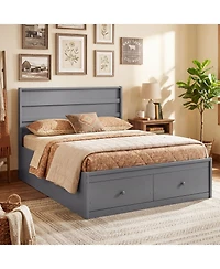 Gymax Full Bed Frame w/Storage Drawers Headboard Wooden Slat Support
