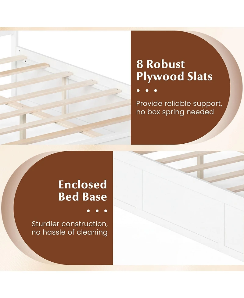 Gymax Full Bed Frame w/Storage Drawers Headboard Wooden Slat Support