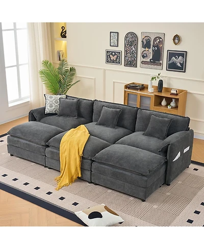 Streamdale Furniture Oversized Deep Seat Sectional Cloud Sofa Sleeper with 3 Ottomans & Pillows