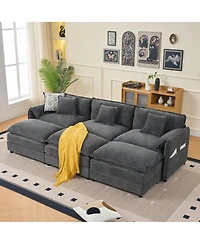 Streamdale Furniture Oversized Deep Seat Sectional Cloud Sofa Sleeper with 3 Ottomans & Pillows