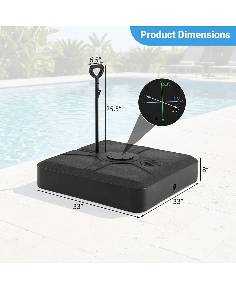 Costway Cantilever Umbrella Base with Wheels, Retractable Pull Rod, 360degree(s) Rotation for Pool