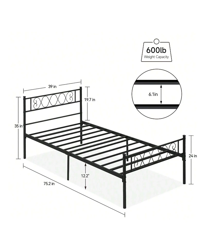 gaomon Metal Bed Frame with Heart Headboard and Footboard, 12.2" Storage Space, Steel Slats Support