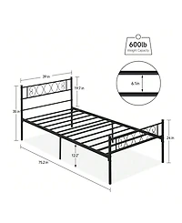 gaomon Metal Bed Frame with Heart Headboard and Footboard, 12.2" Storage Space, Steel Slats Support