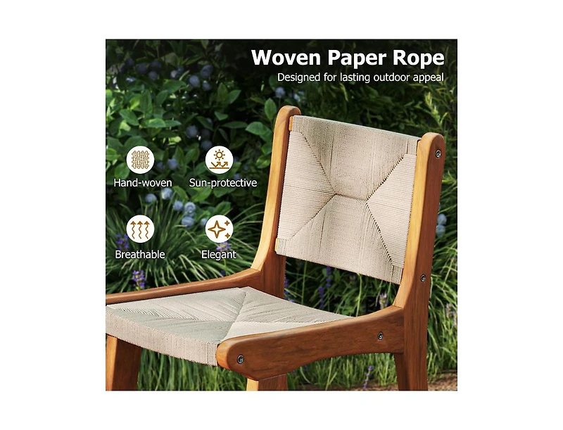 Slickblue Patio Counter Height Bar Stool with Paper Rope Seat and Teak Frame