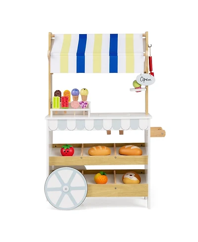 Slickblue Kids 2-in-1 Wooden Ice Cream Cart Grocery Store Playset Shelves