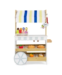 Slickblue Kids 2-in-1 Wooden Ice Cream Cart Grocery Store Playset Shelves