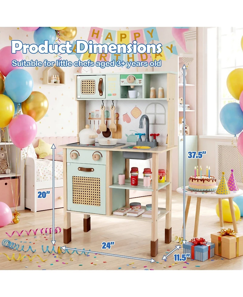 Slickblue Wooden Play Kitchen for Kids Retro Set with Lights Sounds