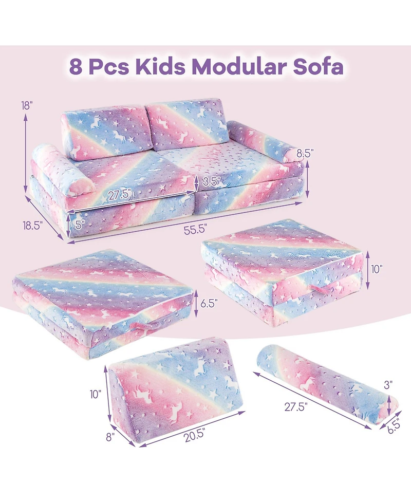 Gouun 8-Piece Modular Kids Play Couch Glow-in-the-Dark Toddler Sectional
