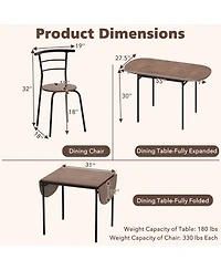 Gouun 3-Piece Drop Leaf Dining Set with Adjustable Table and 2 Metal Chairs