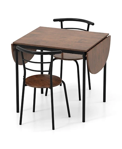 Gouun 3-Piece Drop Leaf Dining Set with Adjustable Table and 2 Metal Chairs