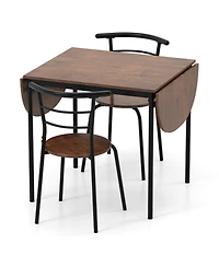 Gouun 3-Piece Drop Leaf Dining Set with Adjustable Table and 2 Metal Chairs
