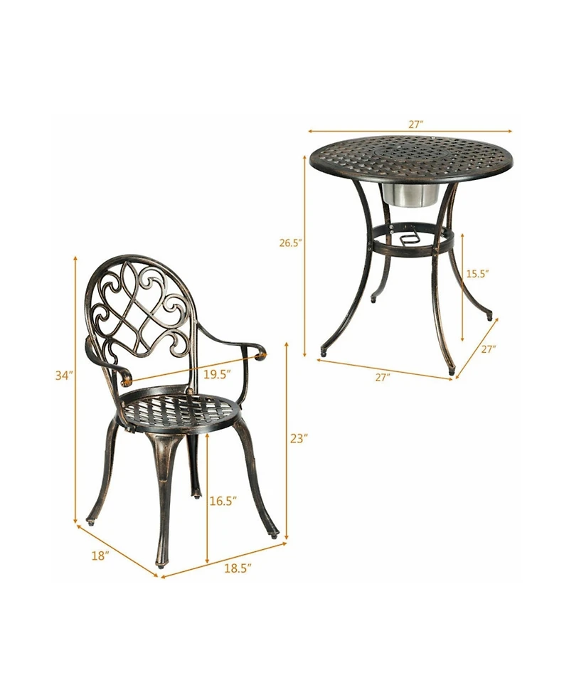 Clihome 3PCS Outdoor Cast Aluminum Bistro Set with Removable Ice Bucket & Adjustable Feet
