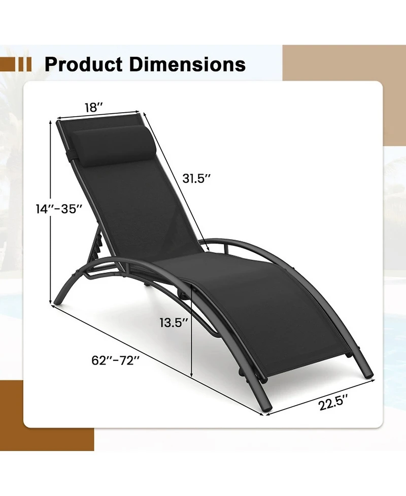 Gouun Outdoor Chaise Lounge Set of 2 with 5-Position Adjustable Backrest