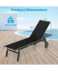 Gouun Set of 2 Patio Lounge Chairs with Wheels and 6-Level Adjustable Backrest