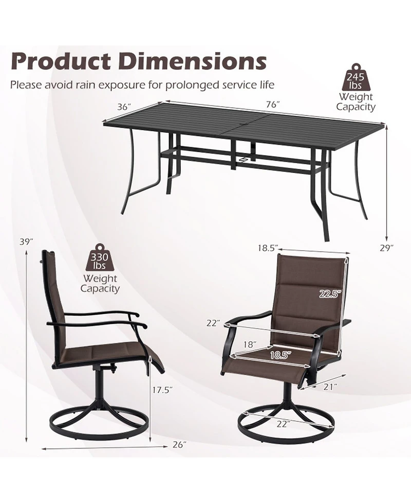Gouun 9-Piece Swivel Chair Patio Dining Set with 76 in Table and Umbrella Hole for 8