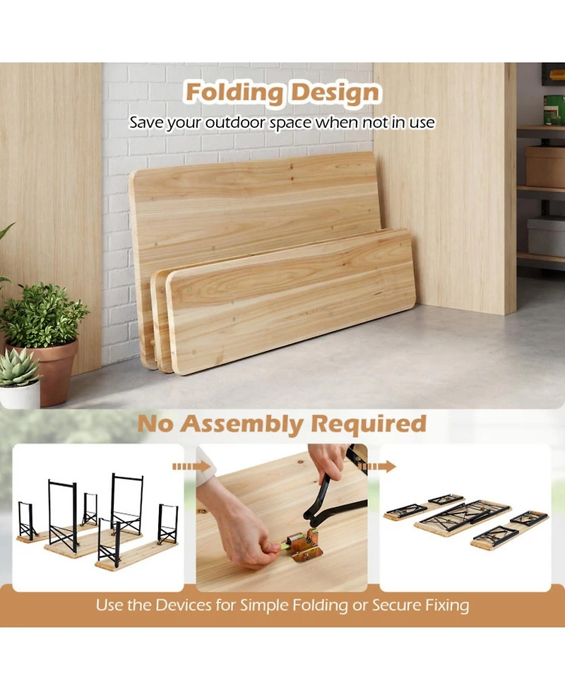 Gouun 3-Piece Folding Picnic Table and Bench Set, Fir Wood Portable Outdoor Dining