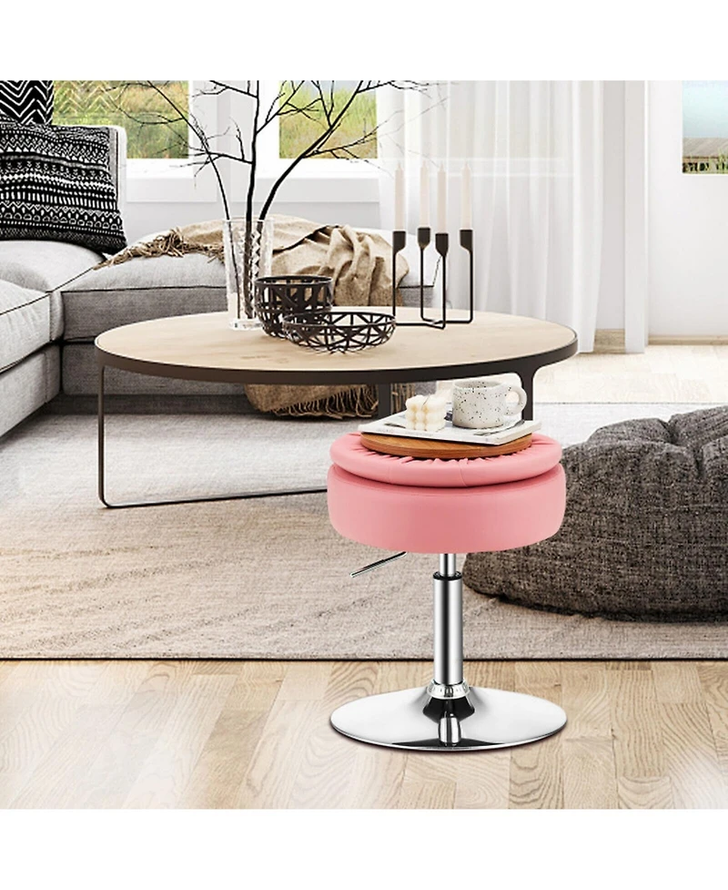 Gouun Height-Adjustable 360-Degree Swivel Vanity Stool with Hidden Storage and Removable Tray