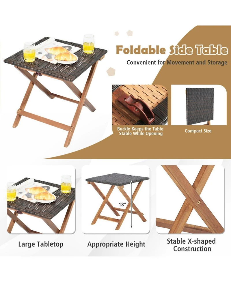 Gouun 79 in. Pe Rattan Chaise Lounge and Foldable Side Table Set