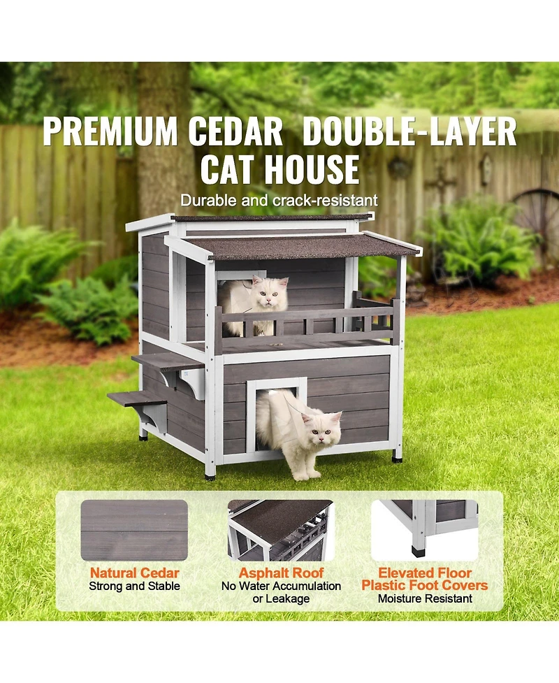 Cozito Outdoor Cat House 2-Story 30x30x32 in Weatherproof Wood