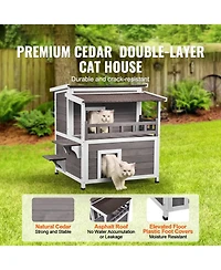 Cozito Outdoor Cat House 2-Story 30x30x32 in Weatherproof Wood