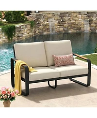 Tribesigns Outdoor Loveseat Sofa with Removable Cushions, Metal Frame Patio Thick Cushions for Patio, Balcony, Porch, Garden