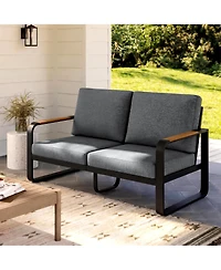 Tribesigns Outdoor Loveseat Sofa with Removable Cushions, Metal Frame Patio Thick Cushions for Patio, Balcony, Porch, Garden