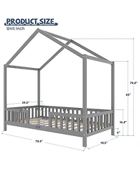 Streamdale Furniture Montessori House Floor Bed with Canopy and Railings