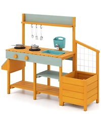 Slickblue Wooden Play Kitchen for Kids Pretend Mud Kitchen Activity Set
